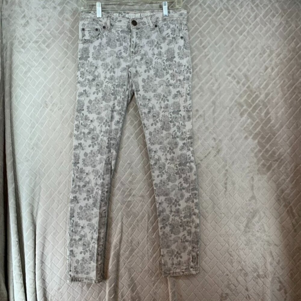 Mossimo Supply Co Womens 3 Denim Jeans Gray Floral Rose Skinny Low Rise Stretch